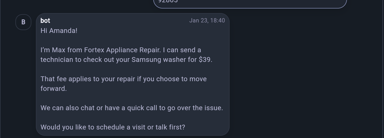 Instant welcome message preview